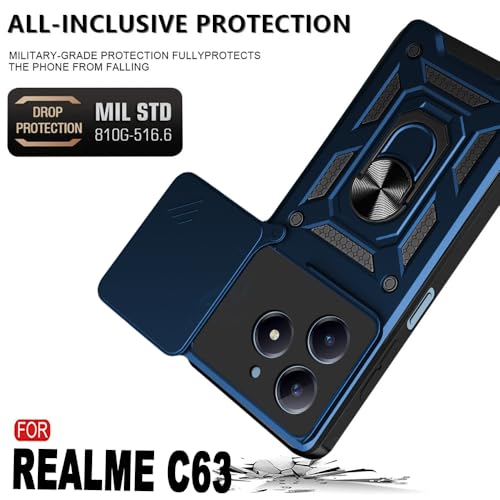 Image of AESTMO Tough Armor Realme C63 / Narzo N63 Bumper Back Case Cover | Ring Holder & Sliding Camera Shield Cover | 360 Degree Protection Back Case Cover for Realme C63 (Blue)