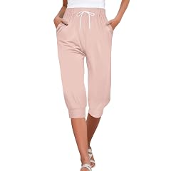QWENTMTNTY Womens Capri Sweatpants Loose Fit Stretch Casual Workout Cropped Joggers Drawstring Running Pants with Pockets