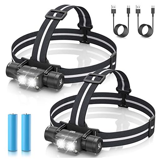 morpilot Linterna Frontal 2PCS Linterna Cabeza USB Recargable 1200 Lumens, 5 Modos, Alta Potencia, Ajustable de 180 Camping, Pesca, Ciclismo, Carrera, Caza, Escalada