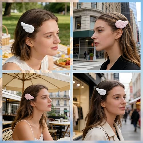 Pinzas de Pelo Angel Wings Fluffy 4 Piezas Rosa y Blanco miniatura 7