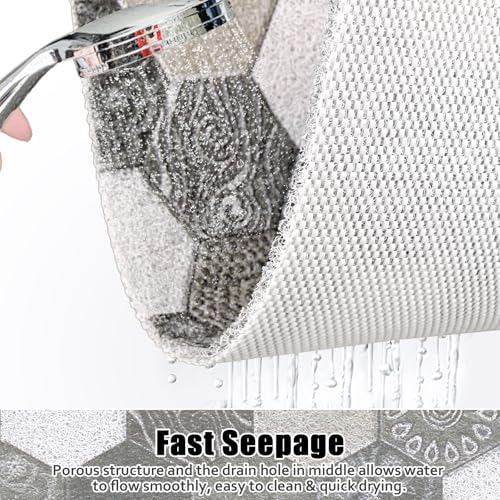 Image of Square Shower Mat Non Slip: 27x27 Inch Extra Large Shower Floor Mat with Drain Hole in Middle - Soft PVC Loofah Bath Mat for Shower - Anti Slip Shower Stall Mat for Elderly and Kids
