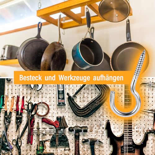 BOUMVID 10 Stück Schraubhaken Edelstahl, Deckenhaken Hakenschraube, 304 Haken zum Schrauben, Einschraubhaken Robuste Becherhaken（M3 x 40mm）