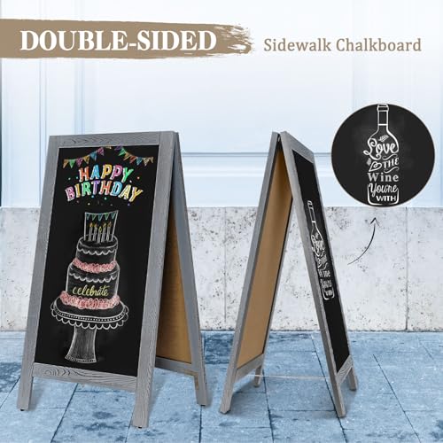 Image of Double-Sided Magnetic 40 inch x 20 inch Gray Chalk Board Sign Board | Wooden A-Frame Sign, Sandwich Board Signs Outdoor, Chalkboard Easel, Menu Board for Restaurant, Business or Wedding