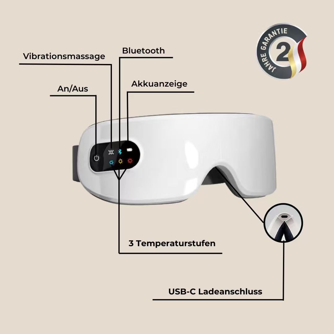 Velanu - RelaxBrille Elektrischer Augenmassagegerät mit Wärme, 7 Modi, Augenmaske, für Frauen, Männer, Freunde, Mama und Papa, Schlafmaske zur Entspannung, Stressabbau und Schlafverbesserung