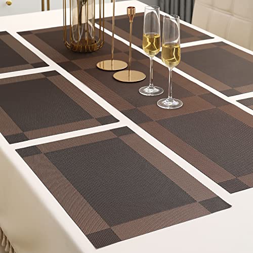 Image of HOKIPO Pvc Placemats With Runner For Dining Table 6 Seater (Ar2774), Dark Brown