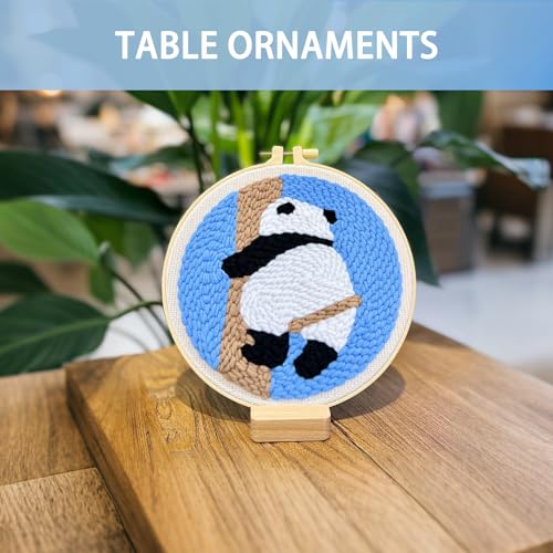 Image of Danvk Panda Punch Embroidery Kit with Embroidery Fabric, Hoop,Scissor,Punch Needle and Yarns, Hand Craft Gift,DIY Embroidery Kits, Hand Punch Needle Kit for Women and Beginners(Panda-Climbing)