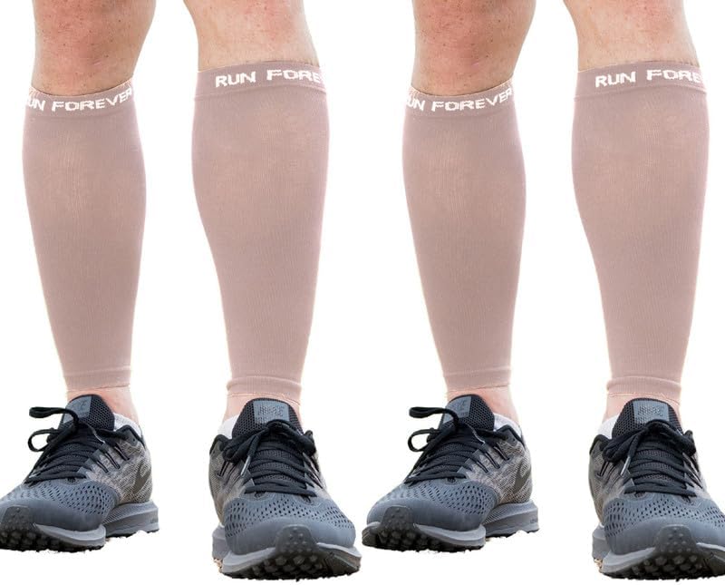Run Forever - Calf Compression Sleeves for Men and Women, Compression Leg Sleeve, Footless Compression Socks for Runners, 2 Pack Nude, X-Large, Nude 2 Pack, Extra Grande