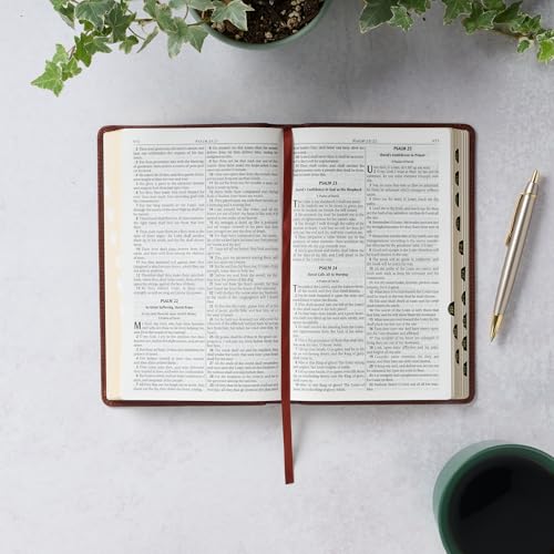 KJV Holy Bible, Standard Size Premium Full Grain Leather Red Letter Edition - Thumb Index & Ribbon Marker, King James Version, Brown Debossed - image 5