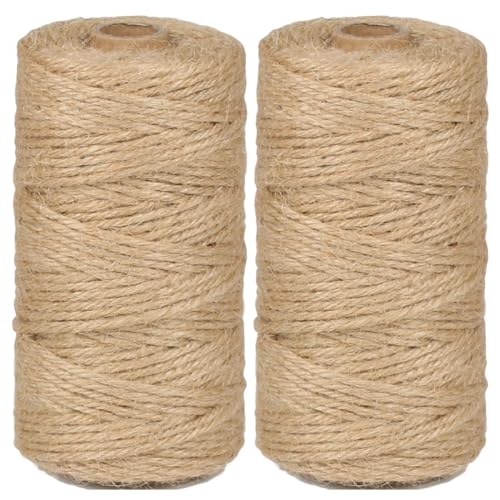 Image of 2Pack 3mm Natural Jute Twine String 656 Feet Long Twine String for Crafting Gardening Gift Wrapping Macrame DIY Home Decor (Brown-328Feet /Roll)