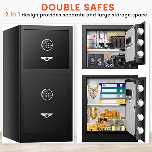 [𝟐𝟎𝟐𝟒 𝐍𝐞𝐰] 7.6 Cu Ft Extra Large Home Safe Fireproof Waterproof with [DOUBLE SAFES], Heavy Duty Digital Security Box with [Hidden Compartment], Fireproof Safe for Home Business Office USE