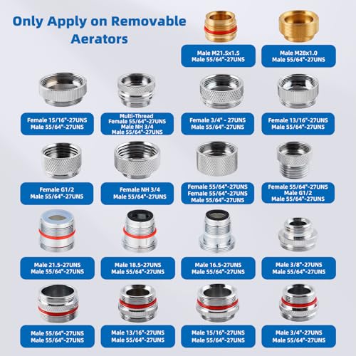 iFealClear 18 Pcs Brass Faucet Adapter Kit, Kitchen Sink Aerator Adapters with 4 Pcs Removal Wrench Tools, Male Female Connectors for Faucet with Removable Aerators to Water Filter, Garden Hose, Rv - Thumbnail 3