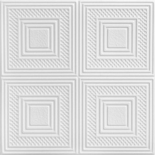 A La Maison Ceilings R11 Nested Squares Foam Glue-up Ceiling Tile (384 sq. ft./Case), Pack of 144, Plain White