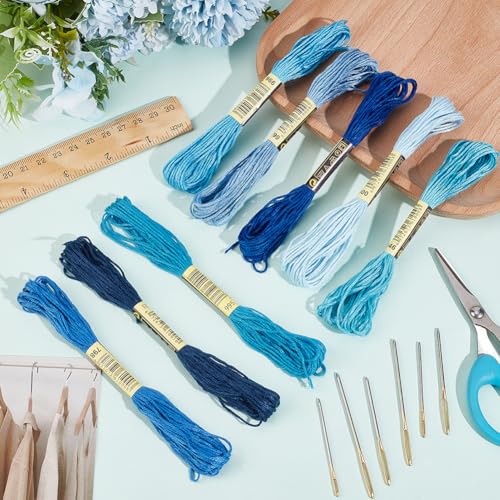 48 madejas hilo sashiko azul 360 m kit con agujas miniatura 4
