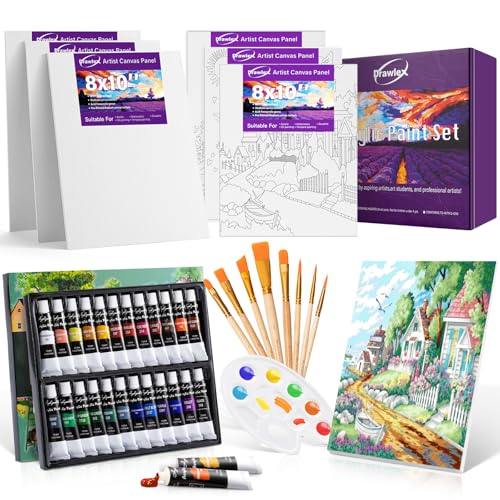 DRAWLEX 39 PCS Paint Set Painting Kit with 24 Acrylic Paints 8 Brushes Art Supplies Set for Kids Adults