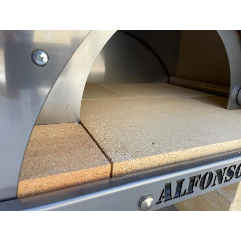 Forno Pizza a Legna Da Esterno - Cottura Diretta In Acciaio Inox e Mattoni Refrattari Biscotto 3 cm, Alfonso 2 Pizze Full Optional Inox, con Pirometro 500 Gradi e Porta Fuoco - Forno Pizza Da Giardino