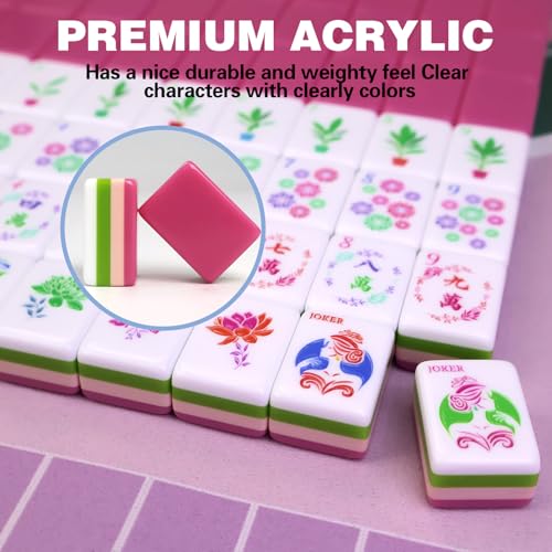 American Mahjong Game Set, Portable Carrying Bag,Acrylic 160 Tiles,Western Mahjong Tiles Set,Complete Ma Jong Set (Pink) by MAJONIX - Used condition - Image 7