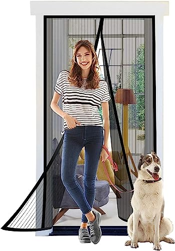 Image of Magnetic Screen Door, Self Sealing Screen Door, Heavy Duty Door Screen Magnetic Closure Keep Bugs Out, Retractable Screen Door Mesh - Pet and Kid Friendly, Hands Free Door Screen 35 inch x 82 inch