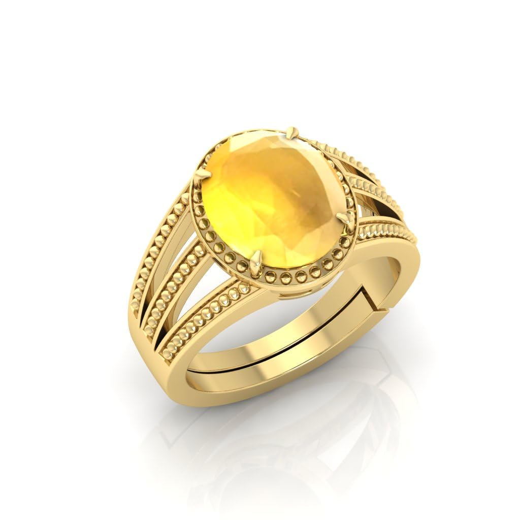 9.25 Ratti 9.00 Carat Certified AAA++ Quality Natural Yellow Sapphire Pukhraj Gemstone Ring Gold for Men and Women's