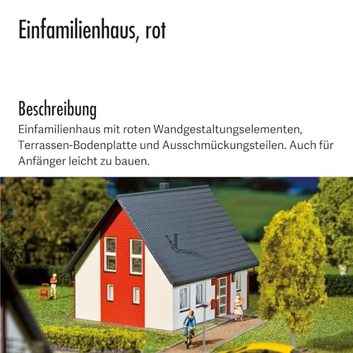 Faller Einfamilienhaus, rot Modellbausatz mit 37 Einzelteilen 101 x 117 x 83 mm I Modelleisenbahn Zubehör H0 I Modelleisenbahn H0 Einfamilienhaus