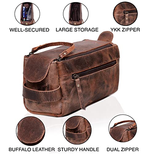 cuero Genuine Buffalo Leather Unisex Toiletry Bag Travel Leather Dopp Kit Made With High Class Buffalo Leather2