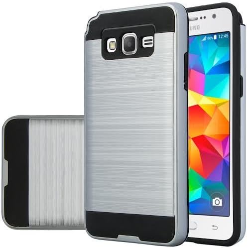 GW Cases Compatible for Samsung Galaxy On5 [Shock Absorption/Impact Resistant] Hybrid Dual Layer Armor Defender Protective Case Cover for Galaxy On5 (Brush Silver)