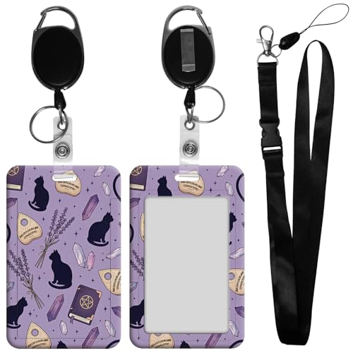 Witchy Mystical Badge Holder with Lanyard & Crystal Cat