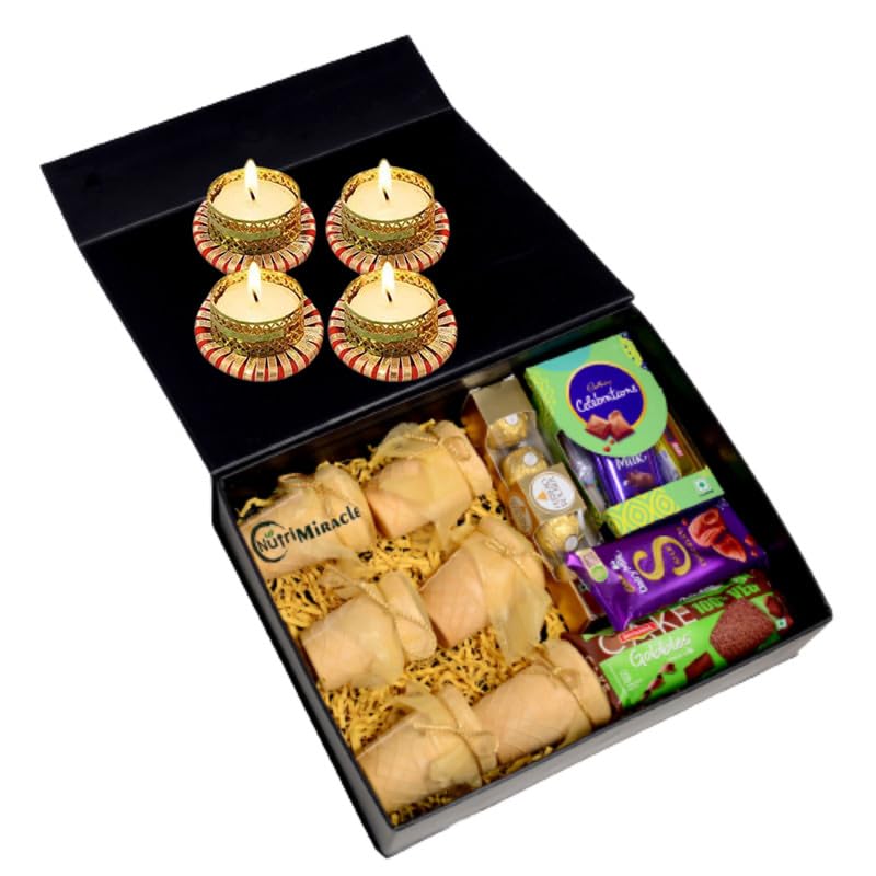 Image of NUTRI MIRACLE Diwali Eco-Friendly Dry Fruits Chocolate Nuts Hamper with Diya | Diwali Gift for Family and Friends