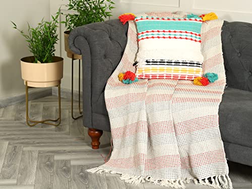 Image of SASHAA WORLD 100% Cotton Decorative Cushion Cover with Zipper | Bedroom & Living Room | 45X45 cm Multicolour