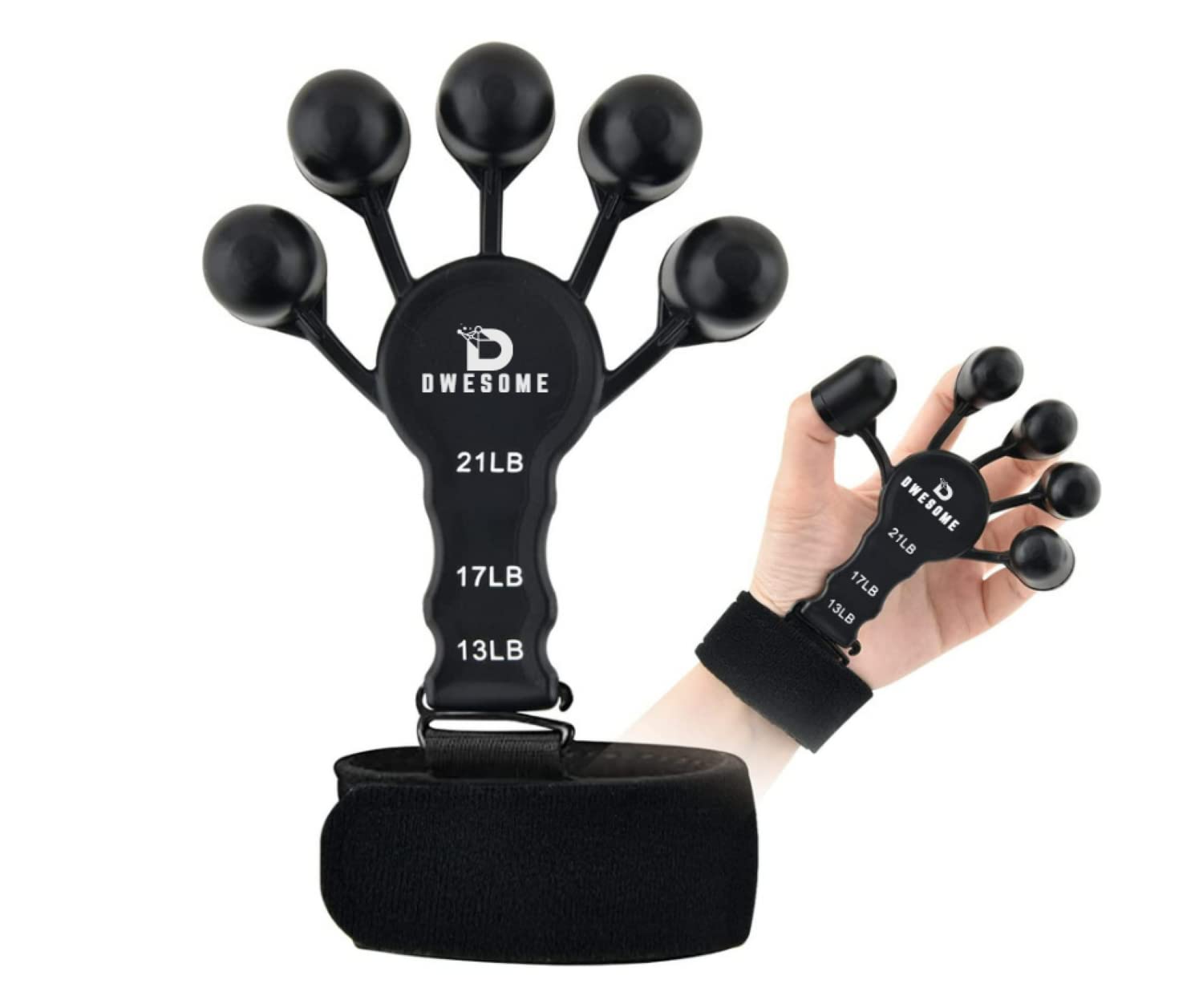 DWESOME Updated Finger Strengthener Grip Strength Trainer 3 Resistant Level Finger Flexion Extension Training Finger Exerciser Hand Grip Strengthener yoga Resistance Band Guitar (pack of 1 set) Black