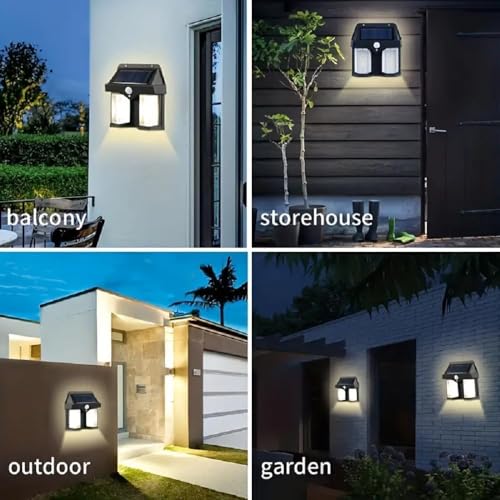 Image of Double Bulb Solar Wall Lights | Motion Sensor Auto Chargeable Exterior Double LED Sconce | Waterproof Security Lamps for Garden, Backyard, Patio, Balcony