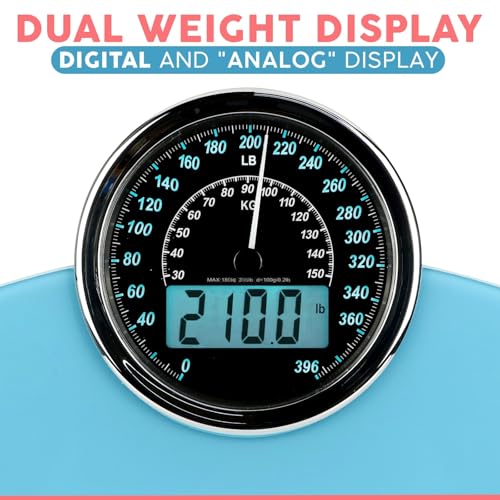Adamson Hybrid 2-in-1 Analog & Digital Weighing Scale for Body Weight up to 400lbs + Thick Tempered Glass + Extra Large Display + Easy to Read Digital Bathroom Scale + New - Light Blue - Thumbnail 3