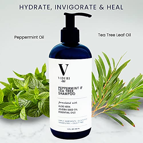 Videri Peppermint & Tea Tree Shampoo - Special Blend Of Aloe Vera, Jojoba Seed & Essential Oils. Organic Low Ph Shampoo For Keratin Treated Hair, Sulfate & Paraben Free. Large 12 Fl Oz #TOP4