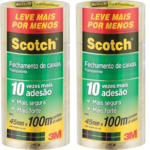 Scotch, 3M, Fita de Empacotamento Transparente, 8 Rolos, 45mm x 1...