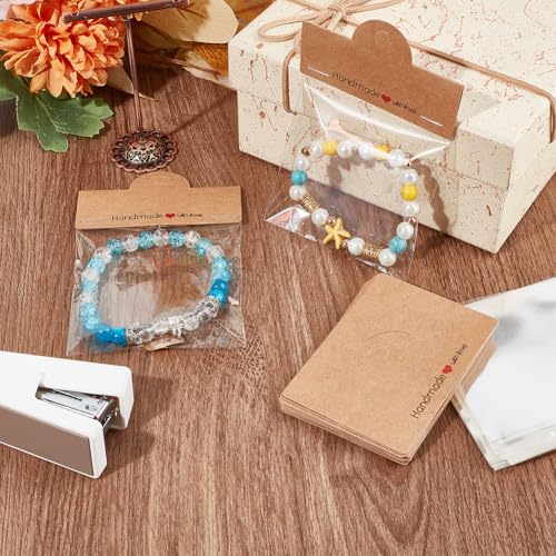 SOFPLATE 100Pcs Jewellery Display Cards with 100Pcs Bracelet Packaging Bags Brown Paper Foldable Header Card Holders Small Craft Package Set for Jewellery Hanging Selling Showing Small Business - Image 4