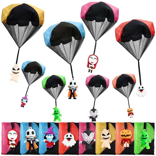 Rdogeia 8PCS Christmas Parachute Toy for Kid,Nightmare Before Christmas Parachute Toy,Tangle Free Throwing Toy Parachute,Christmas Stocking Stuffer Gifts for Grandkids Kids Boy Girl