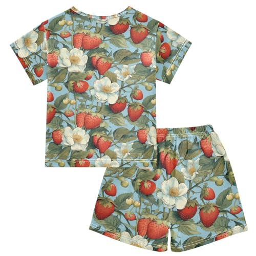 ALAZA Strawberry and White Flower Pajama Set Short Sleeve Sleepwear Soft Lounge Nightwear2