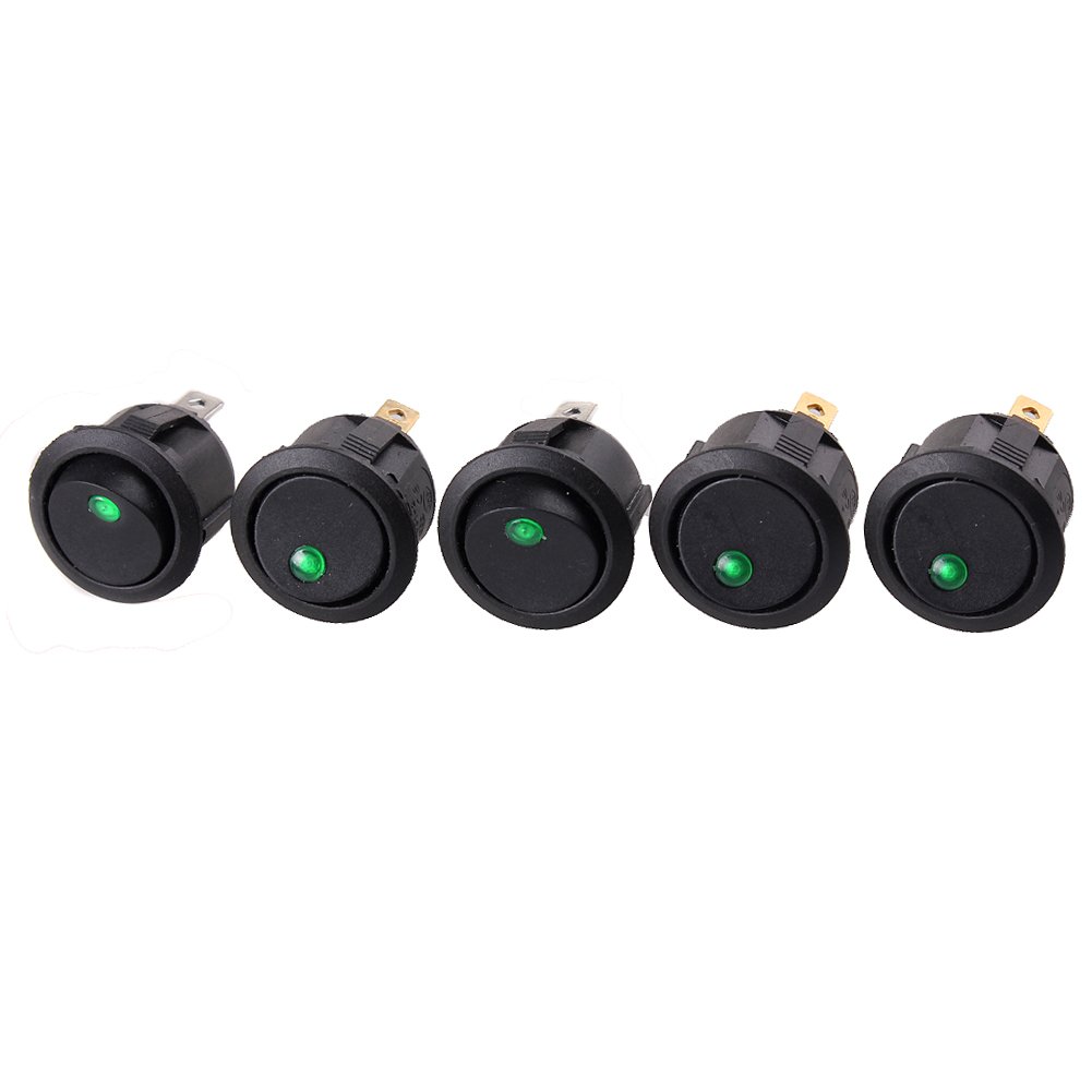 Ushoppingcart New 10x Round Rocker Toggle Dot Switch Green LED Light On-Off Control SPST 12v 16A Switch for Car truck Boat