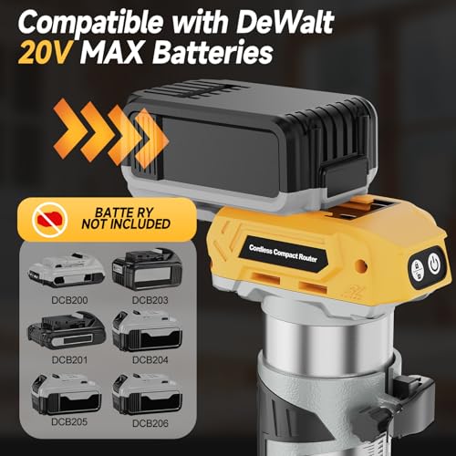 Cordless Compact Wood Router Tool for DeWalt 20V Battery- Brushless Motor, 800W 5-Speed Wood Trimmer Tool (Bare Tool), Fixed Base Edge & Groove Router for Woodworking