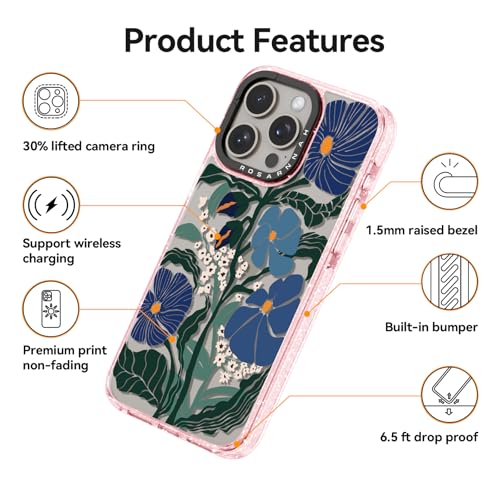 Coque compatible iPhone 15 Pro antichoc motif passiflora rose pailleté - 4