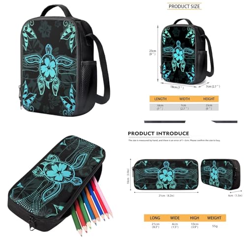 Talayituse Turtle Hibiscus Backpack Set with Lunch Bag Pencil Case Water Bottle Sleeve Keychain, 5 Pcs Kids Schoolbags Set Kindergarten Elementary Middle School Book Bags Daypack for Teen Boys Girls4