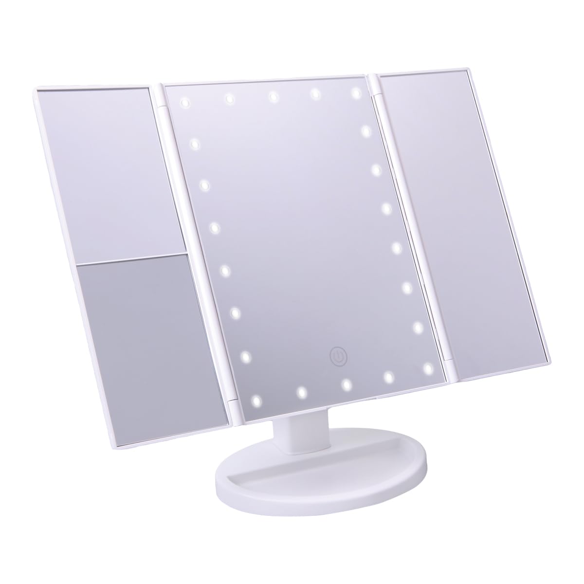 Jocca - Folding Makeup Mirror with LED Light | 1X/2X/3X Magnification | Dimmable Lighting | 180° Rotatable | USB or Batteries | Vanity Mirror with Magnification