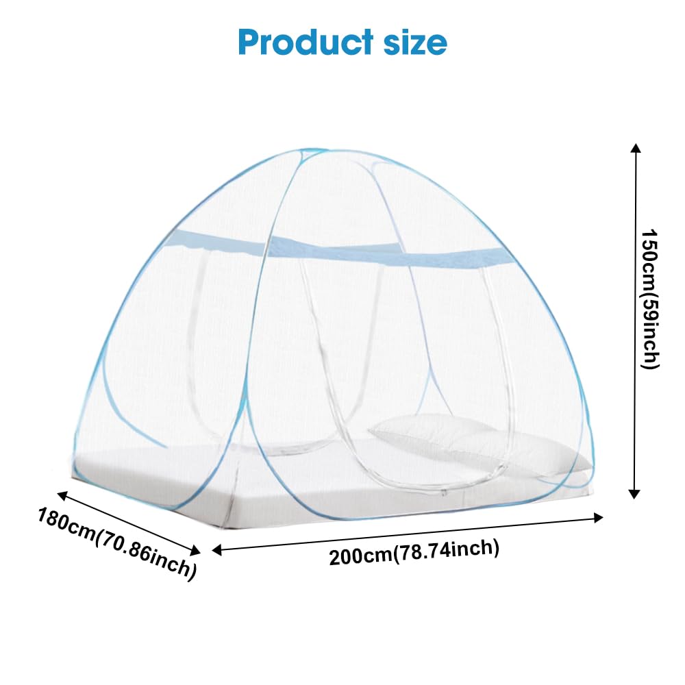mizikuu Zanzariera Letto, Pop Up Zanzariere a Doppia Porta, Grande Zanzariera per Letto Matrimoniale, Zanzariere Pieghevole, Facile da Installare, Leggero e Traspirante, 180 * 200cm, Bordo Blu