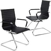 Vista 1 de Sillas de recepción, sin ruedas, silla de conferencia, de cuero, resistente, soporte para la espalda, silla de invitados de oficina, juego de 2 Negro