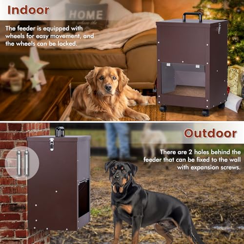 Automatic Dog Feeder Large Breed Outdoor 45lbs Dog Food Dispenser for Large Dogs Self Feeding Galvanized Metal Dogs Pets Feeder Gravity Food Feed with Wheels (Brown) - Image 5