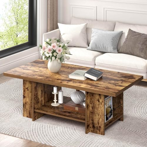 FOLUBAN Rustic Brown Coffee Table for L...