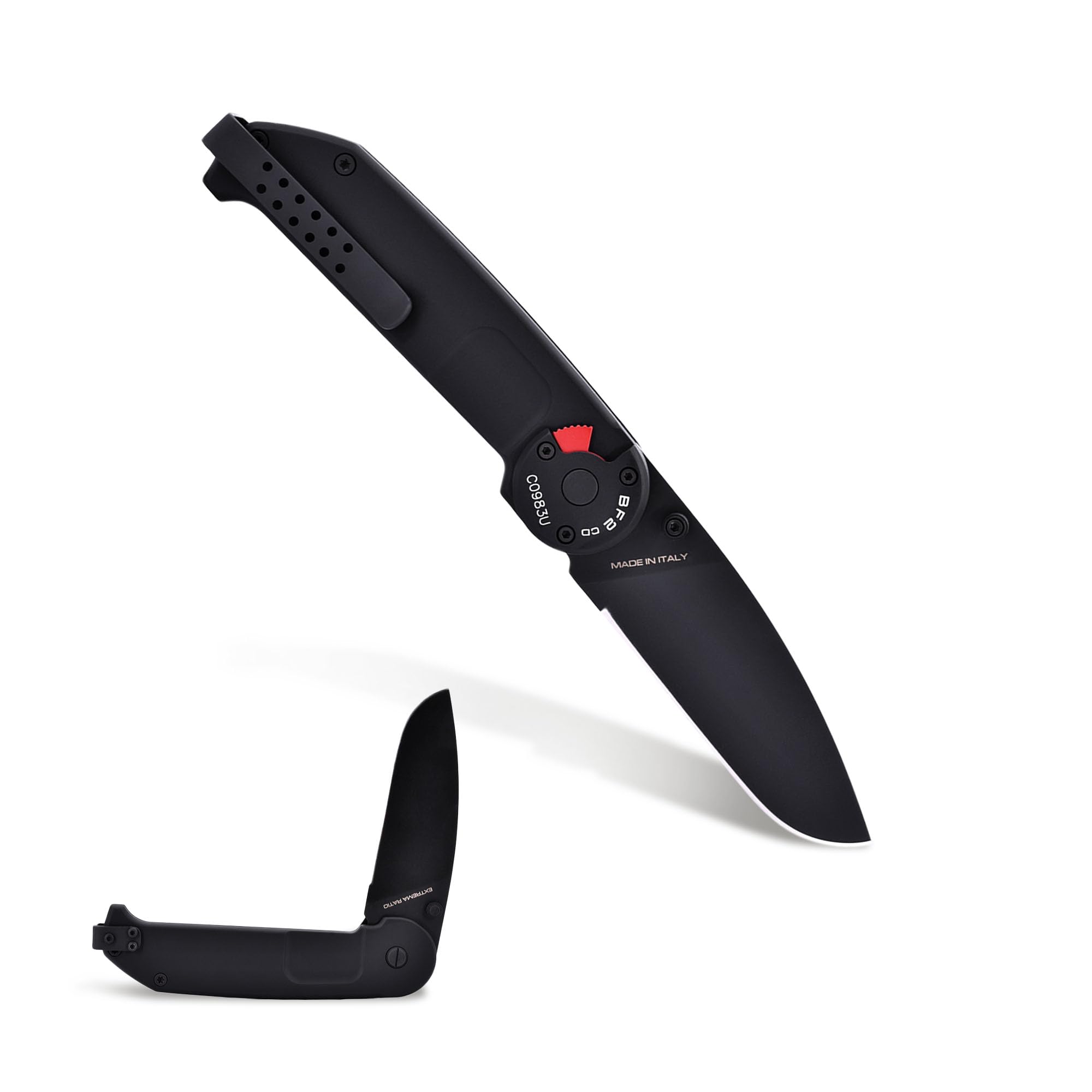 Extrema Ratio - BF2 CD (Black) Folding Knife, Böhler N690 Steel Blade 58 HRC, Black Satin Finish, Smooth Anodized Aluminum Handle, Reversible Clip,