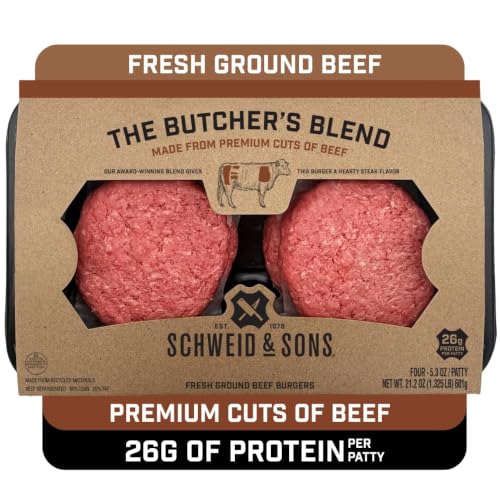 Reduced Shelf Life, Schweid and Sons, Butcher's Blend, Beef Burgers, 80% Lean/20% Fat, 1.325 lb, Pack of 4
