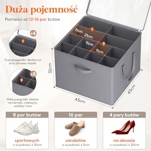 Lifewit Organizer na Buty do Szafy, Mieści od 3 do 16 Par, Duże Pudełko na Buty z Przezroczystą Pokrywą i Wzmocnionymi Uchwytami, Składane Pojemniki na Buty, Szpilki