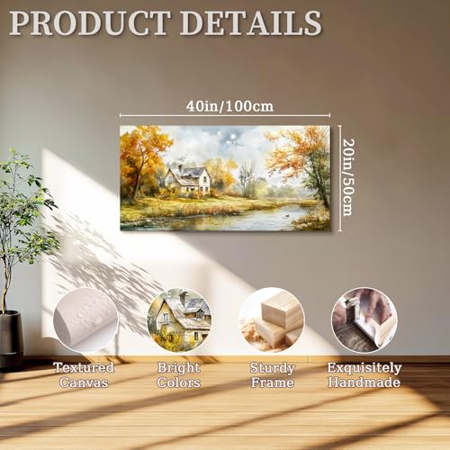 SERIMINO Rustic Landscape Large Wall Art, Forest Lake Cottage Painting Art Prints, Countryside Autumn Scenery Home Decor Artwork, Nature Canvas Wall Pictures for Living Room Bedroom Farmhouse 20"X40"