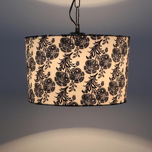 Image of tu casa Filigree Print Fabric Glow Pendent Light Hanging Lamp for Bedroom, Living Room, Lounge, Office, Gifting Area Without Bulb for Home Decoration (Height - 20 inch)